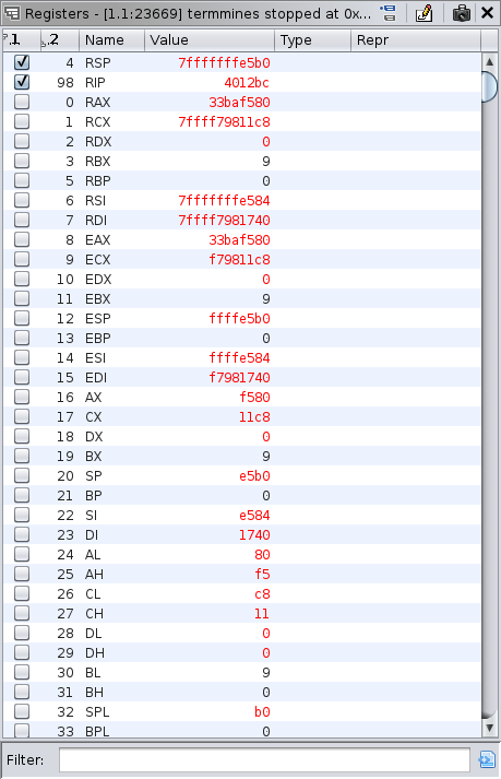 The registers after a call to rand