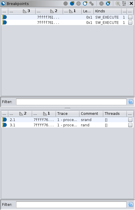 Populated breakpoints window