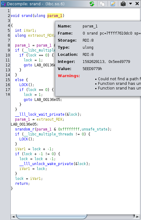 Seed value in decompiler hover
