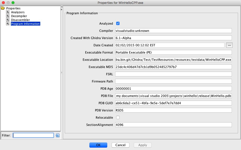 Program Options Dialog