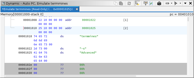 Listing after setting command-line arguments